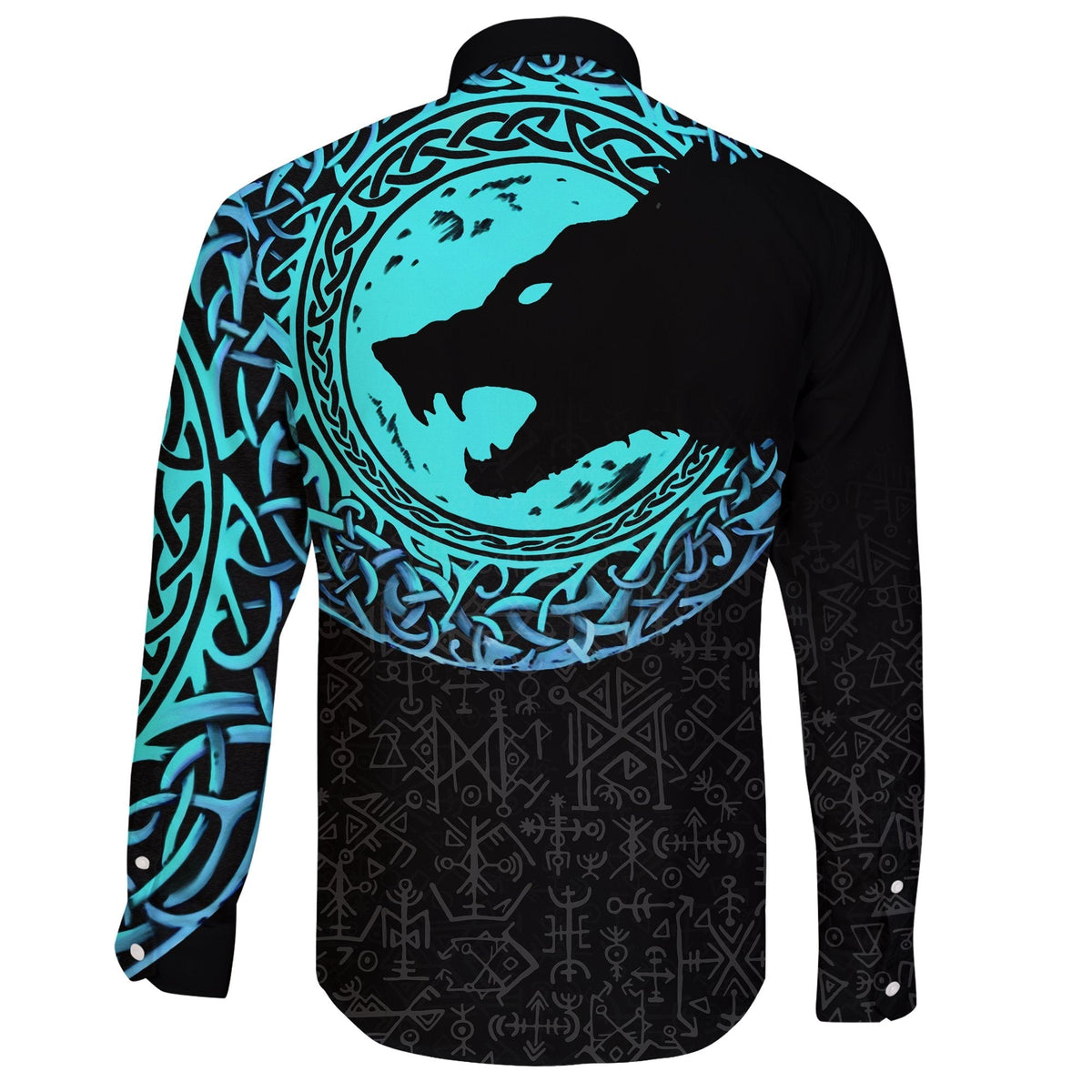 (Custom) Viking Long Sleeve Button Shirt - Fenrir Norse Wolf RLT12 - Wonder Print Shop