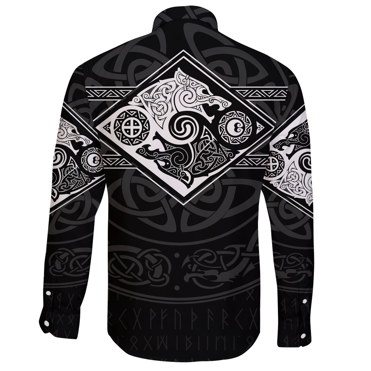 Vikings Long Sleeve Button Shirt The Wolves, Skoll and Hati RLT12 - Wonder Print Shop