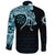 Viking Long Sleeve Button Shirt, Fenrir Raven and Vegvisir Tattoo Cyan RLT12 - Wonder Print Shop