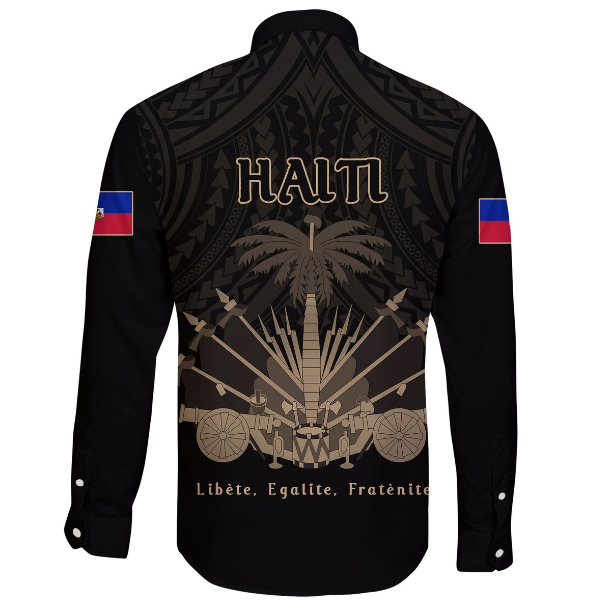 Haiti Long Sleeve Button Shirt Polynesian Neg Maron - Wonder Print Shop