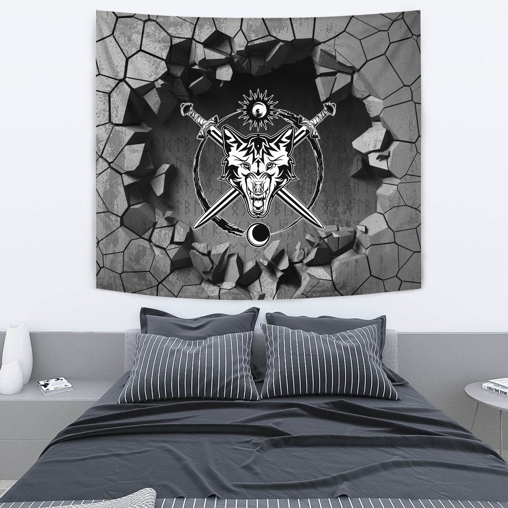 Viking Tapestry - Hati and Skoll, Runes Tapestry RLT12 - Wonder Print Shop