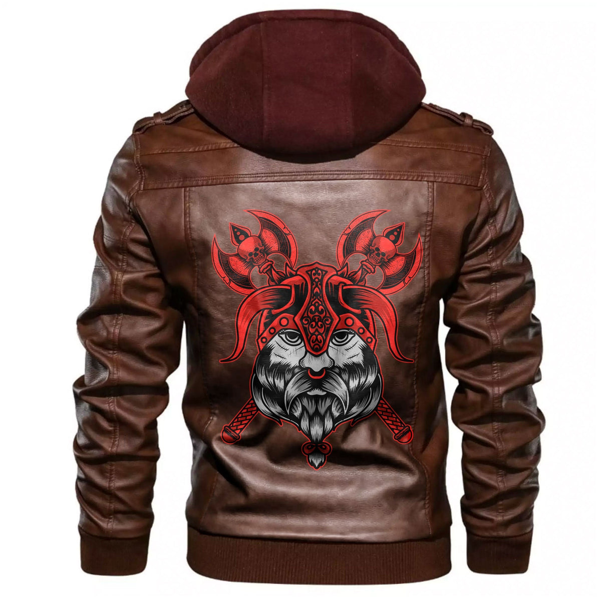 Viking Head On Black Leather Jacket RLT12 - Wonder Print Shop