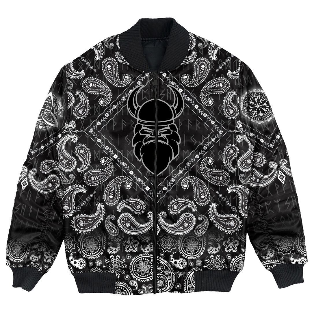 Viking Bomber Jacket Head On White with Bandana Paisley Style RLT12 - Wonder Print Shop