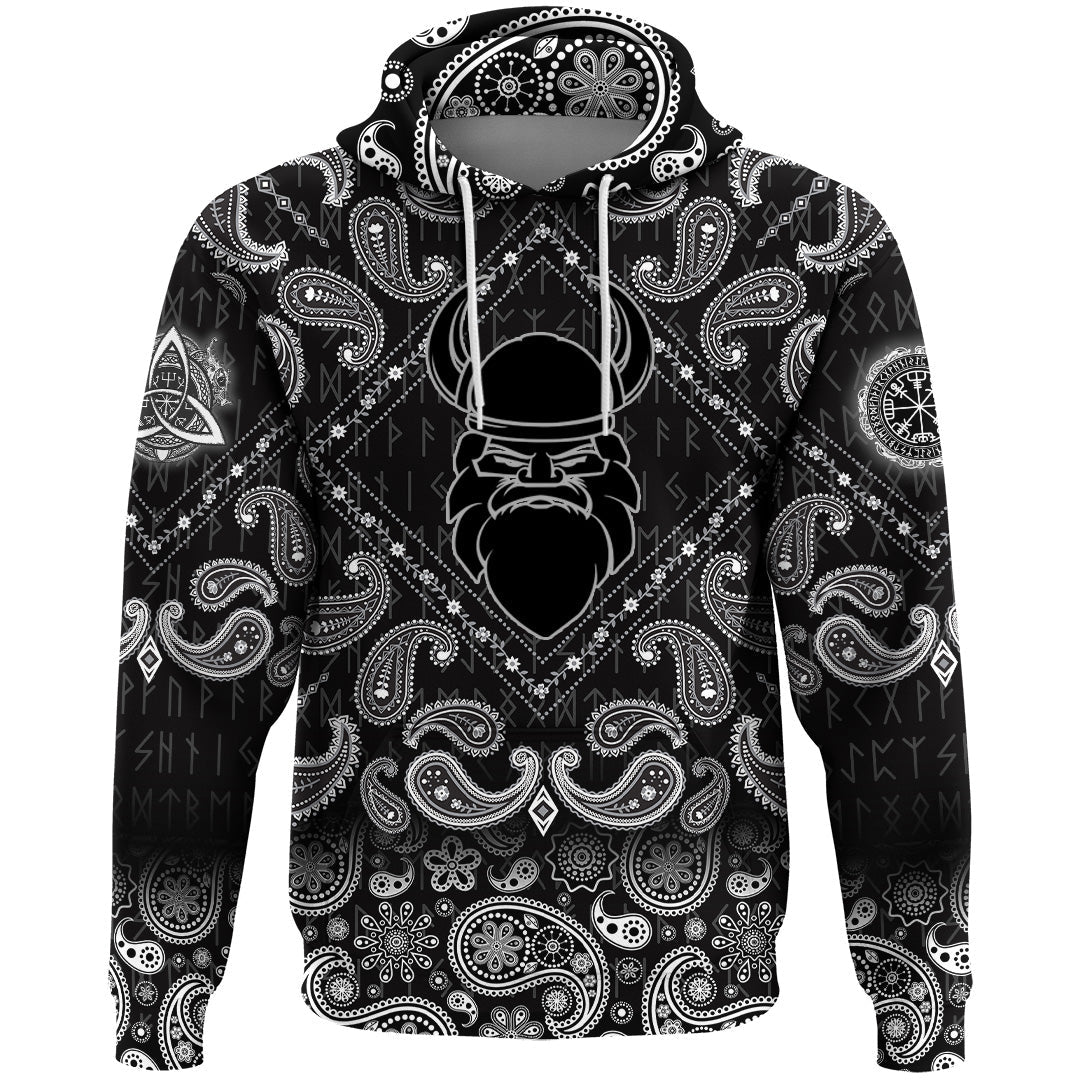 Viking Hoodie Head On White with Bandana Paisley Style RLT12 - Wonder Print Shop