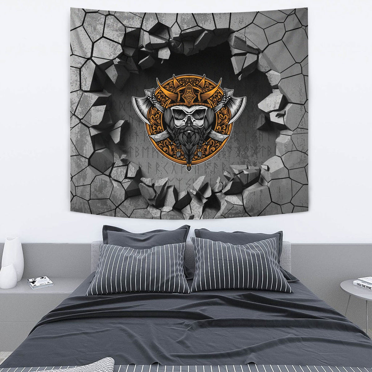 Viking Tapestry - Head Of Fierce Wolf Against The Background Of Swords Tapestry RLT12 - Wonder Print Shop