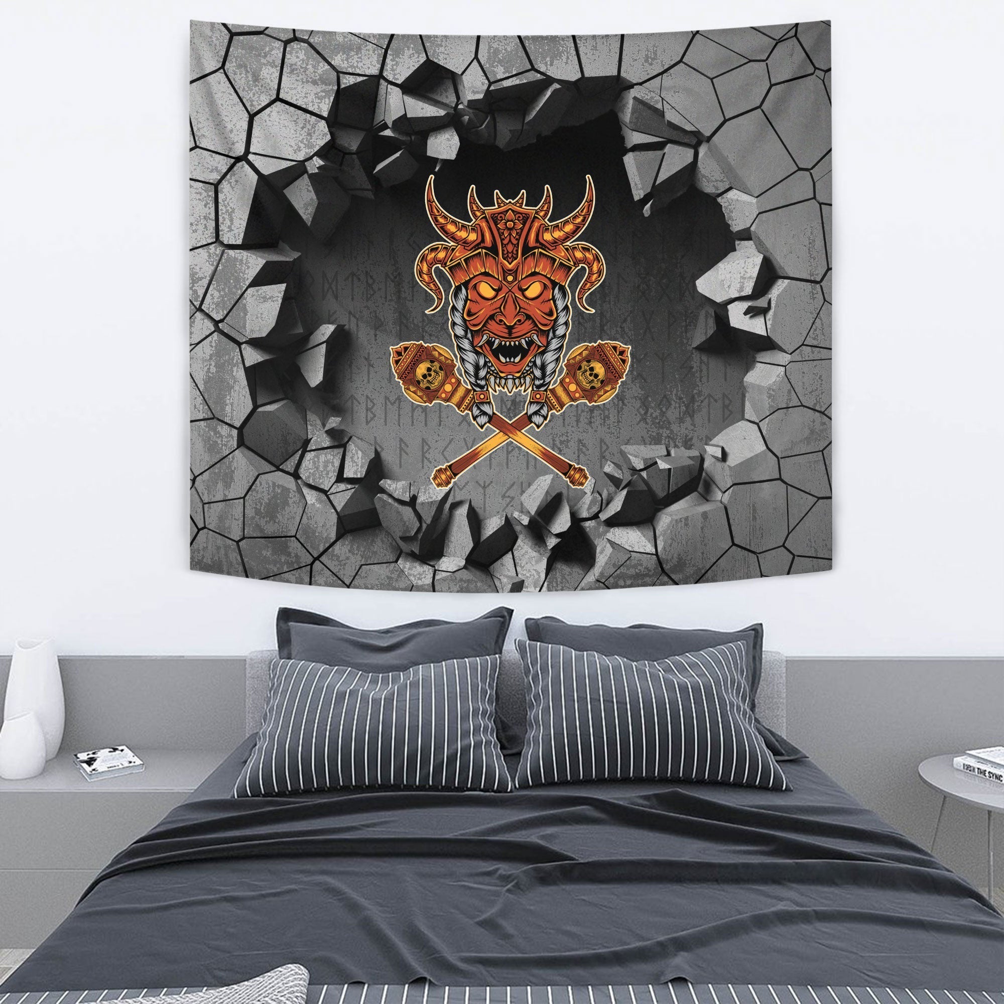 Viking Tapestry - Head Skull Axe 2 Tapestry RLT12 - Wonder Print Shop