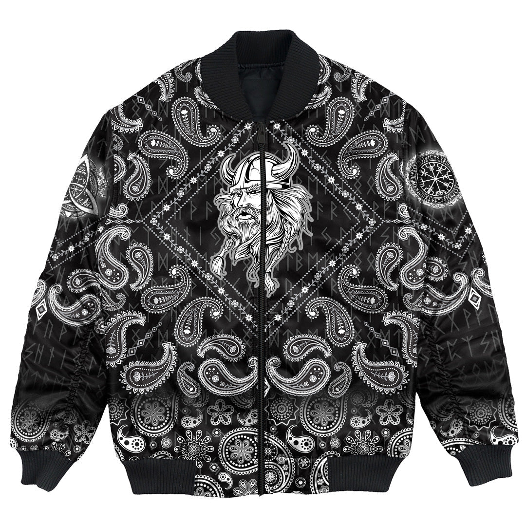 Viking Bomber Jacket Head Viking with Bandana Paisley Style RLT12 - Wonder Print Shop