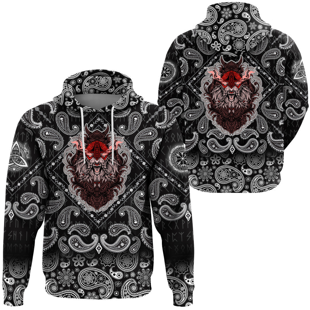 Viking Hoodie Head With Vintage with Bandana Paisley Style RLT12 - Wonder Print Shop