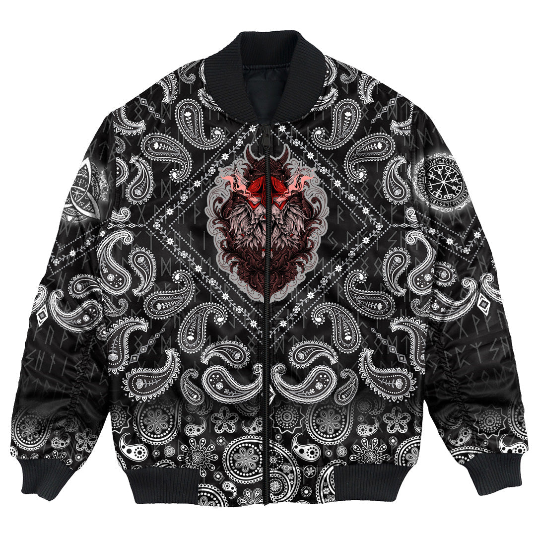 Viking Bomber Jacket Head With Vintage with Bandana Paisley Style RLT12 - Wonder Print Shop