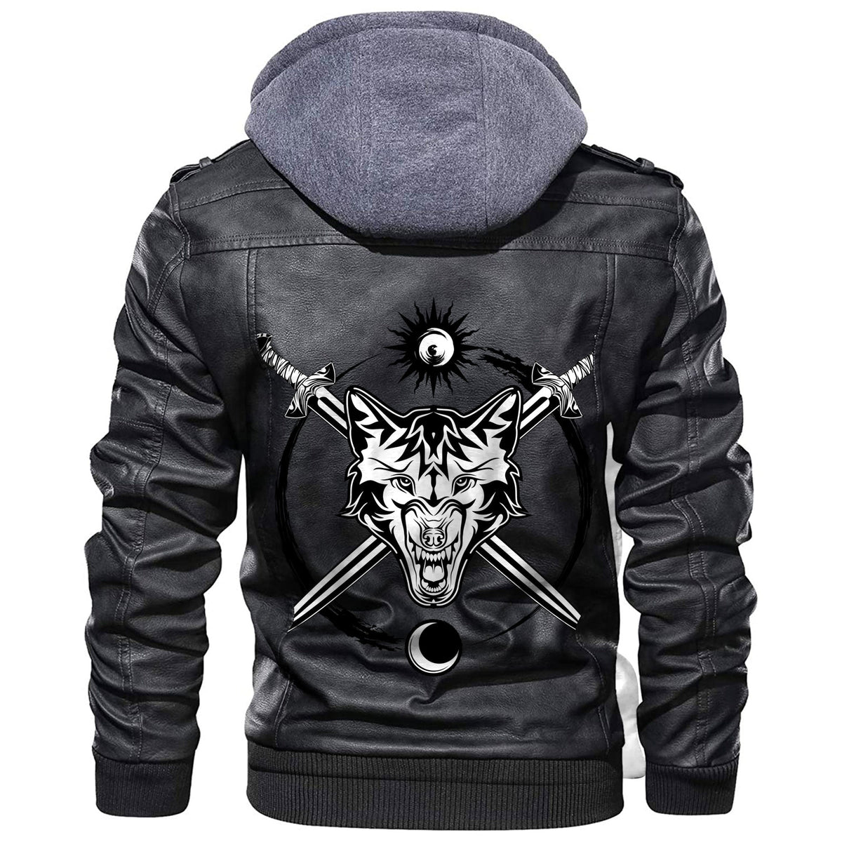 Viking Head Of A Fierce Wolf Against The Background Of Swords Leather Jacket RLT12 - Wonder Print Shop