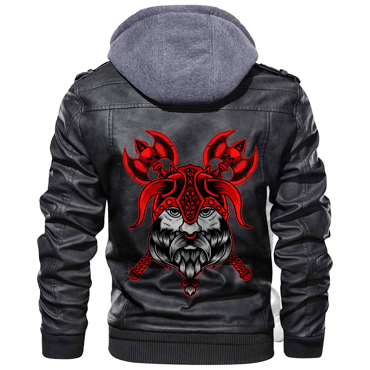 Viking Head On Black Leather Jacket RLT12 - Wonder Print Shop