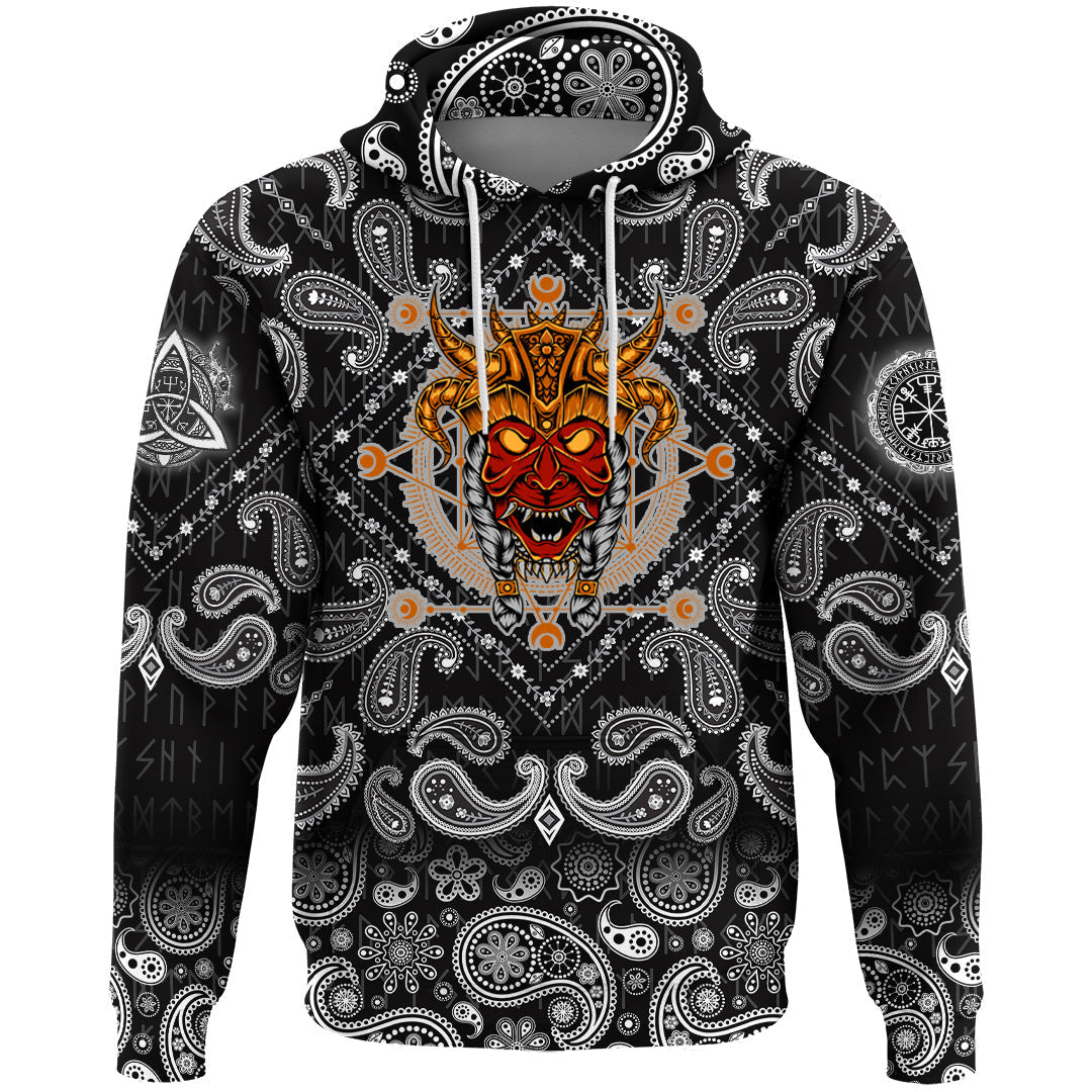 Viking Hoodie Head with Bandana Paisley Style RLT12 - Wonder Print Shop