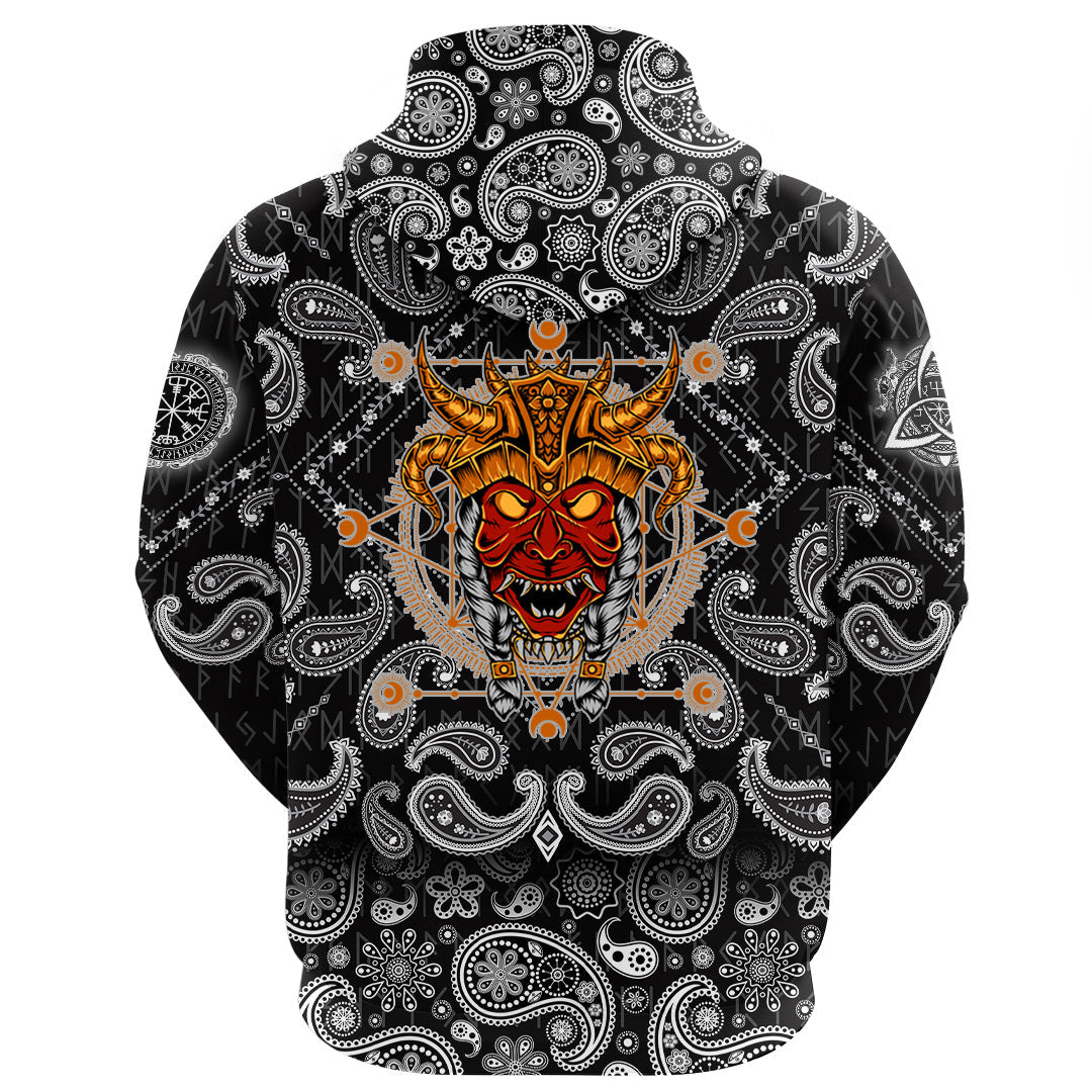 Viking Hoodie Head with Bandana Paisley Style RLT12 - Wonder Print Shop