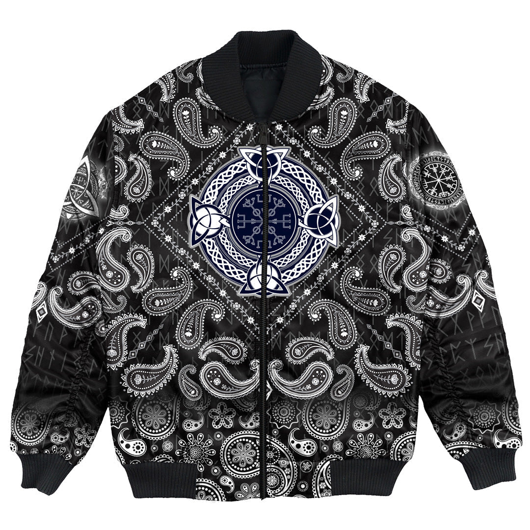 Viking Bomber Jacket Helm Of Awe Celtic Trinity Knot with Bandana Paisley Style RLT12 - Wonder Print Shop