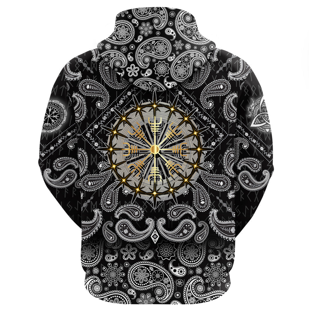 Viking Hoodie Helm Of Awe Icelandic Magical Stave with Bandana Paisley Style RLT12 - Wonder Print Shop
