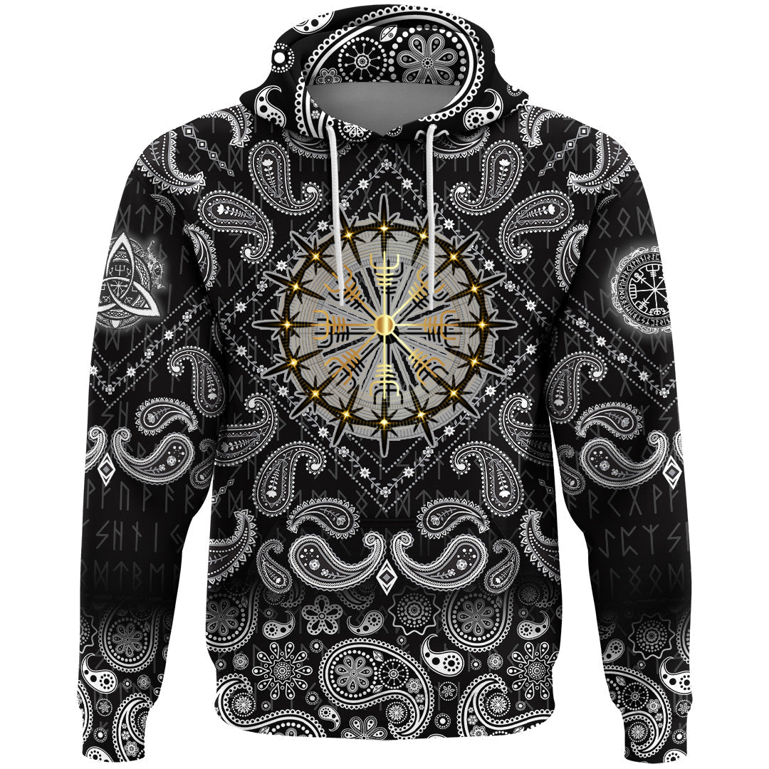 Viking Hoodie Helm Of Awe Icelandic Magical Stave with Bandana Paisley Style RLT12 - Wonder Print Shop