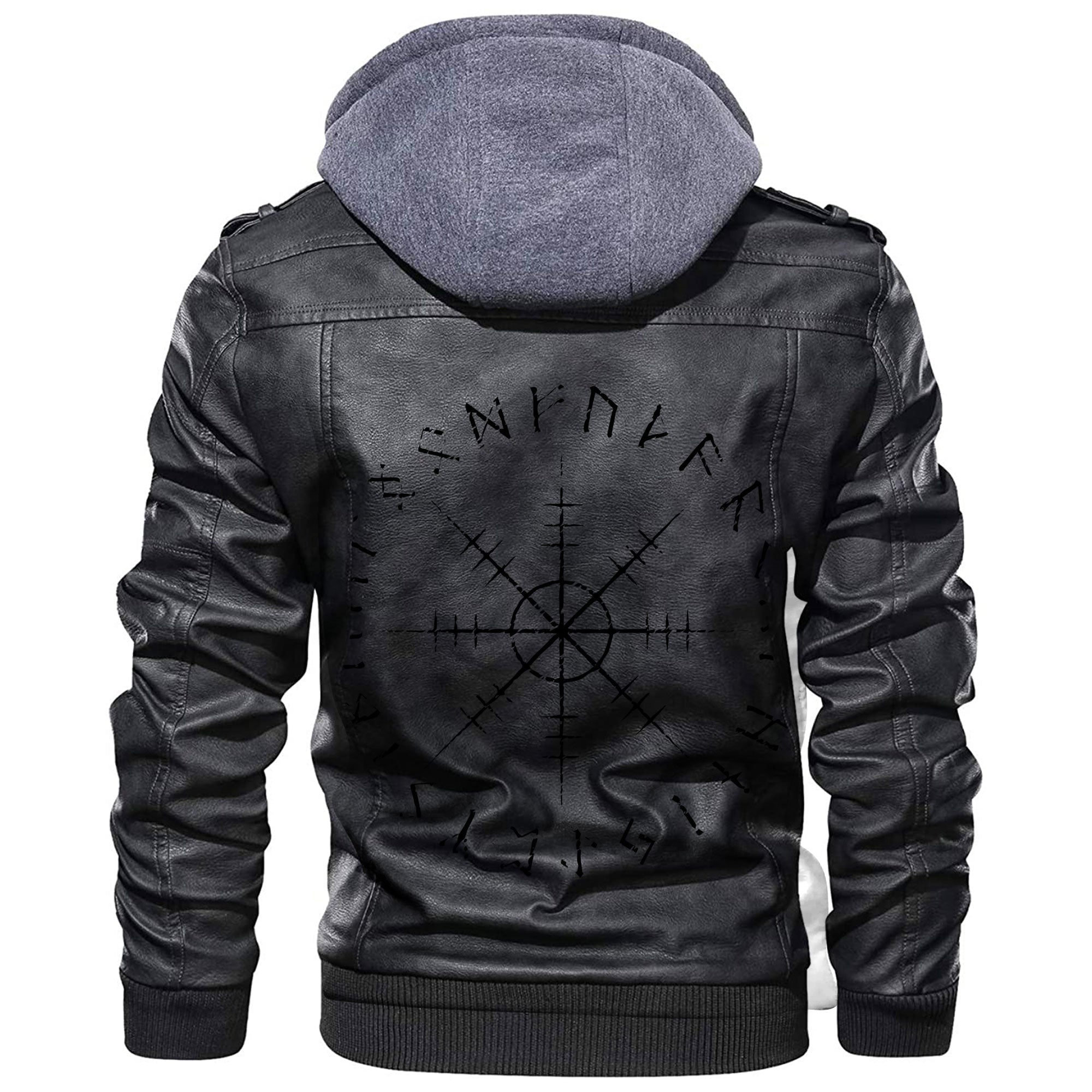 Viking Helm Of Awe Scandinavian Runes Leather Jacket RLT12 - Wonder Print Shop