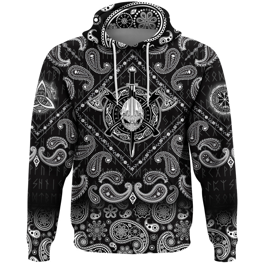 Viking Hoodie Helmet Crossed Axes with Bandana Paisley Style RLT12 - Wonder Print Shop