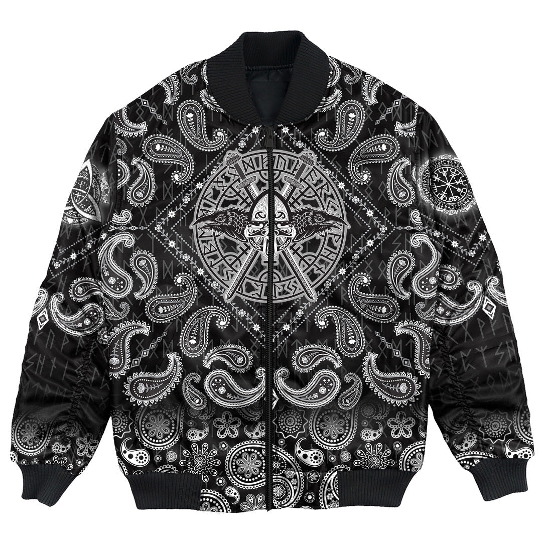 Viking Bomber Jacket Helmet Crossed Sword with Bandana Paisley Style RLT12 - Wonder Print Shop