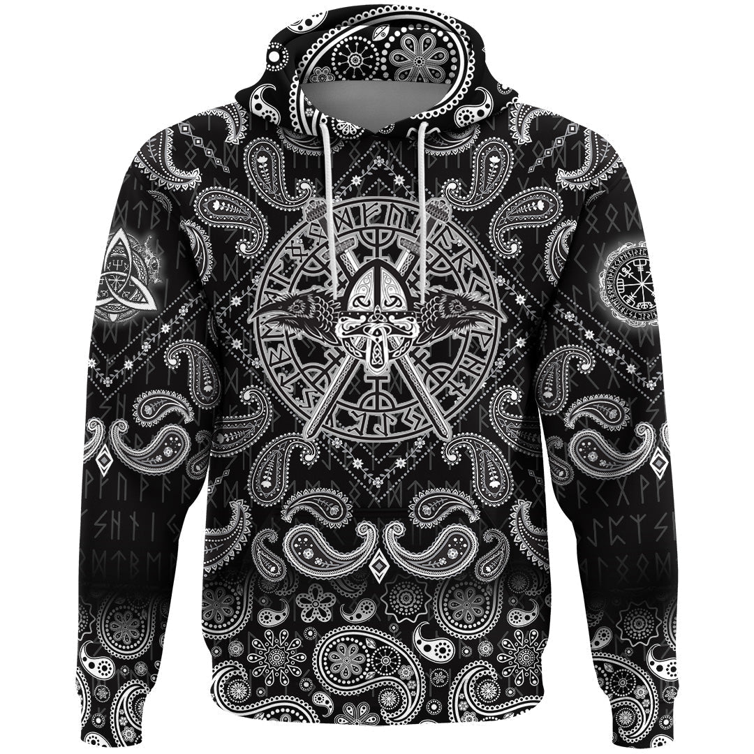 Viking Hoodie Helmet Crossed Sword with Bandana Paisley Style RLT12 - Wonder Print Shop