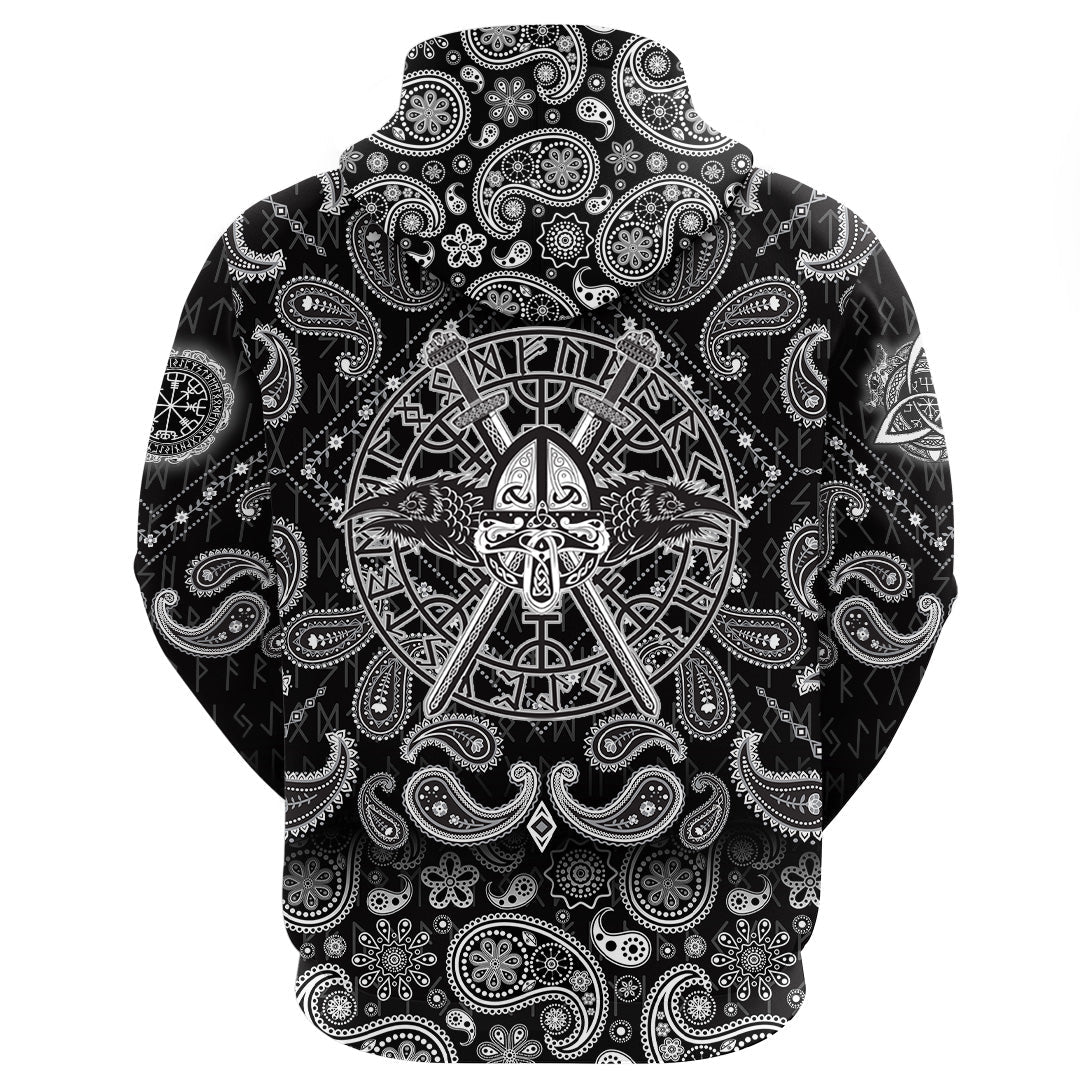 Viking Hoodie Helmet Crossed Sword with Bandana Paisley Style RLT12 - Wonder Print Shop