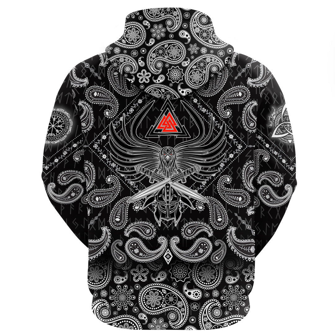 Viking Hoodie Helmet Of The and Two Swords Valknut with Bandana Paisley Style RLT12 - Wonder Print Shop