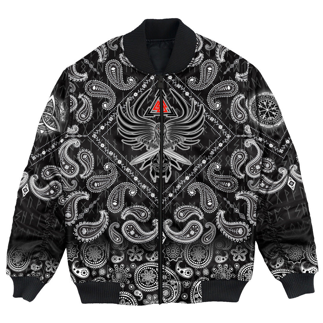 Viking Bomber Jacket Helmet Of The and Two Swords Valknut with Bandana Paisley Style RLT12 - Wonder Print Shop