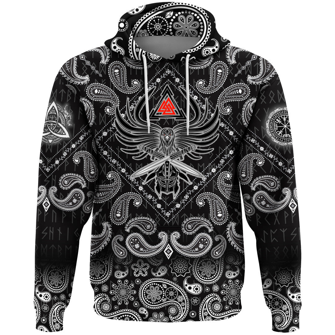 Viking Hoodie Helmet Of The and Two Swords Valknut with Bandana Paisley Style RLT12 - Wonder Print Shop