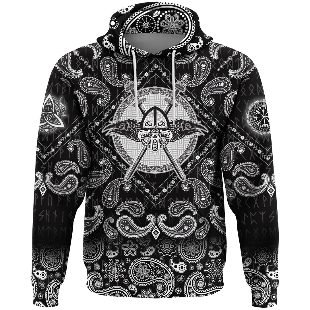 Viking Hoodie Helmet Raven Crossed Axes with Bandana Paisley Style RLT12 - Wonder Print Shop