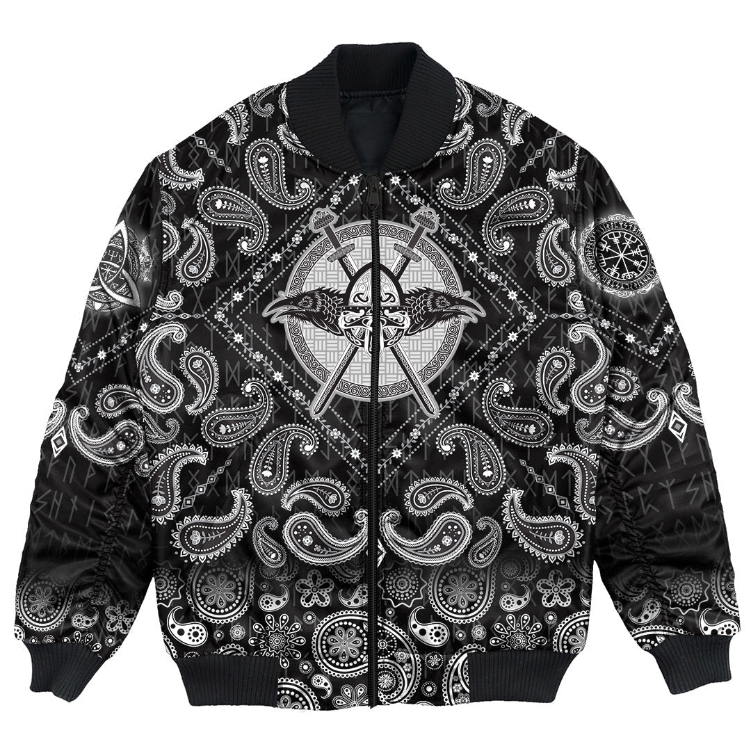 Viking Bomber Jacket Helmet Raven Crossed Axes with Bandana Paisley Style RLT12 - Wonder Print Shop