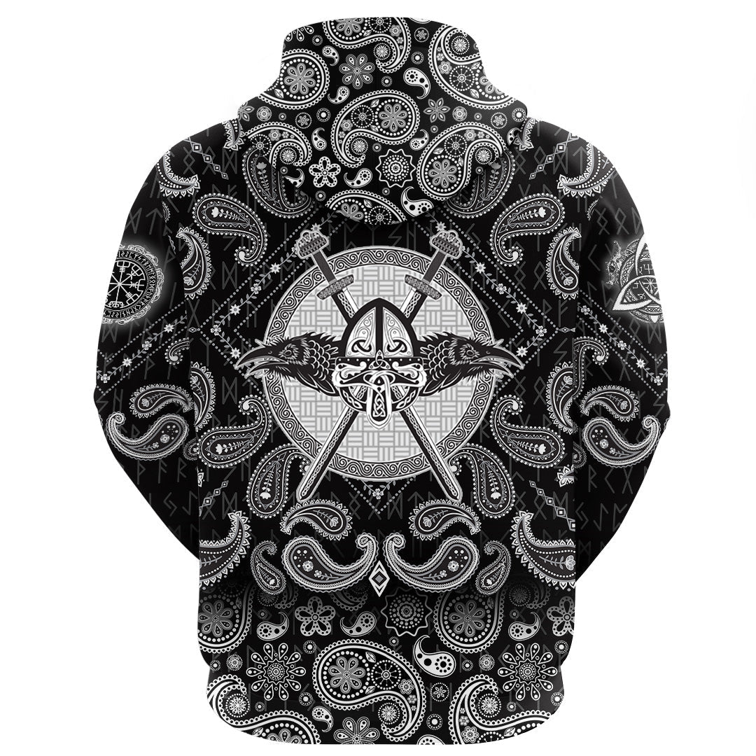 Viking Hoodie Helmet Raven Crossed Axes with Bandana Paisley Style RLT12 - Wonder Print Shop