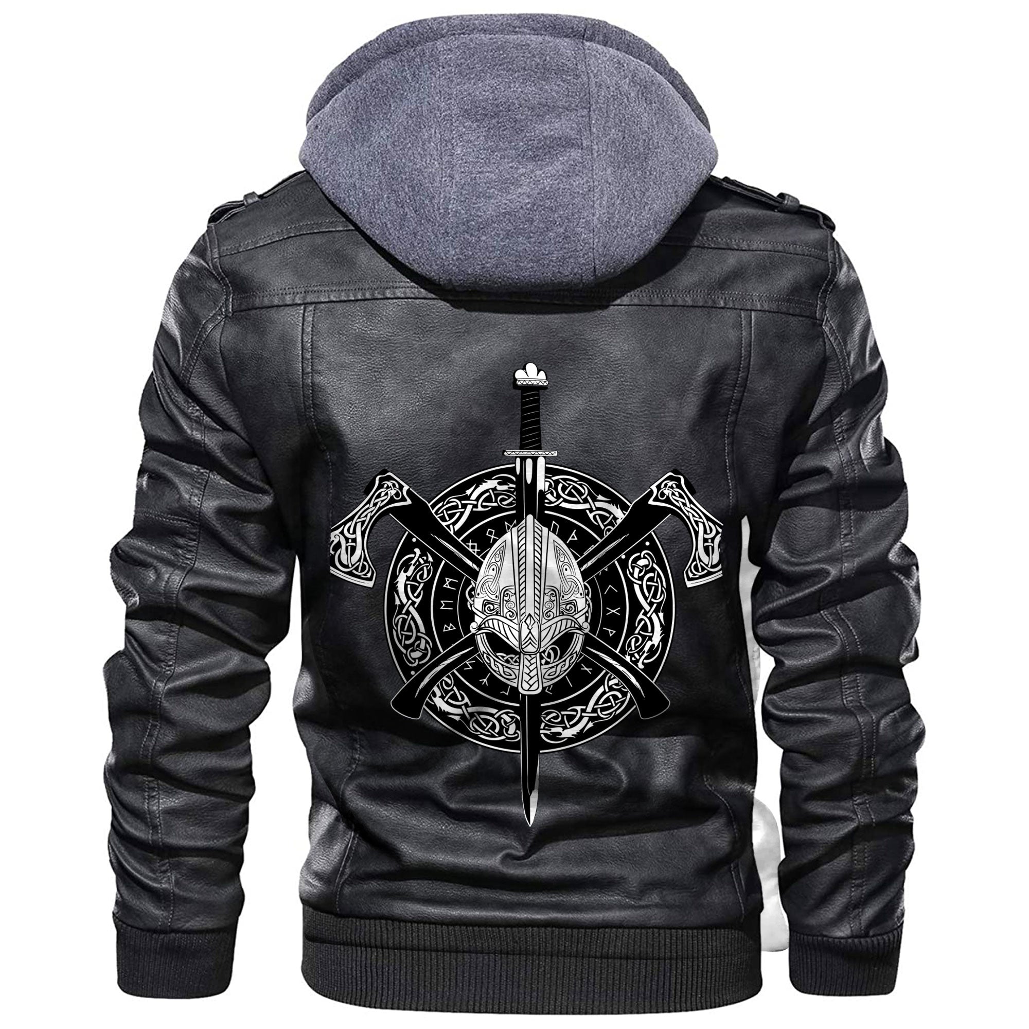 Viking Helmet Crossed Axes Leather Jacket RLT12 - Wonder Print Shop
