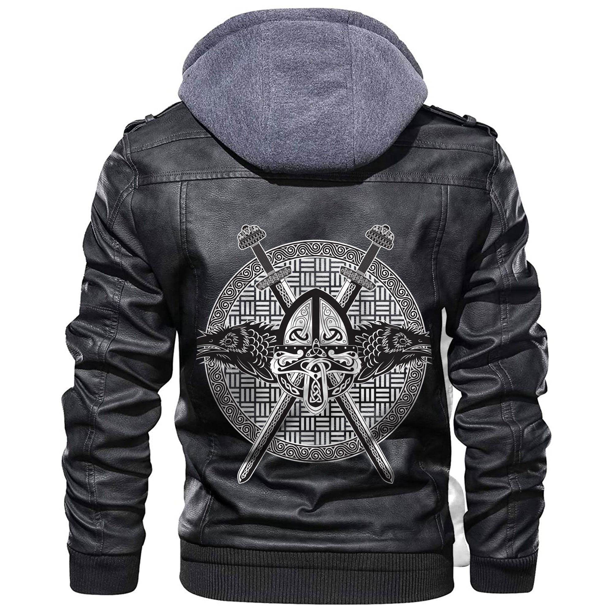 Viking Helmet Raven Crossed Axes Leather Jacket RLT12 - Wonder Print Shop