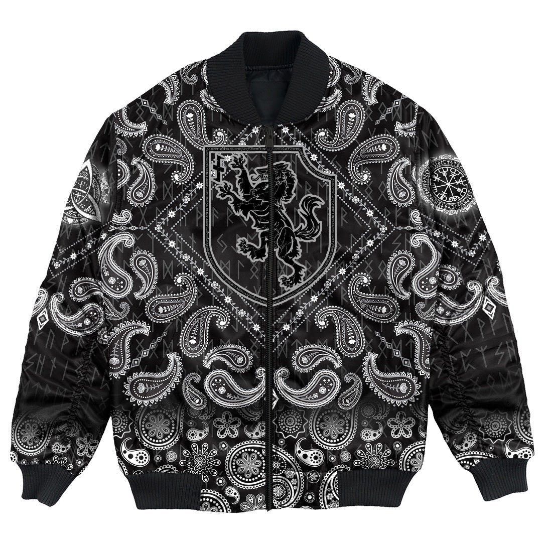 Viking Bomber Jacket Heraldic Shield With Werewolf and Rune Wolfsangel with Bandana Paisley Style RLT12 - Wonder Print Shop