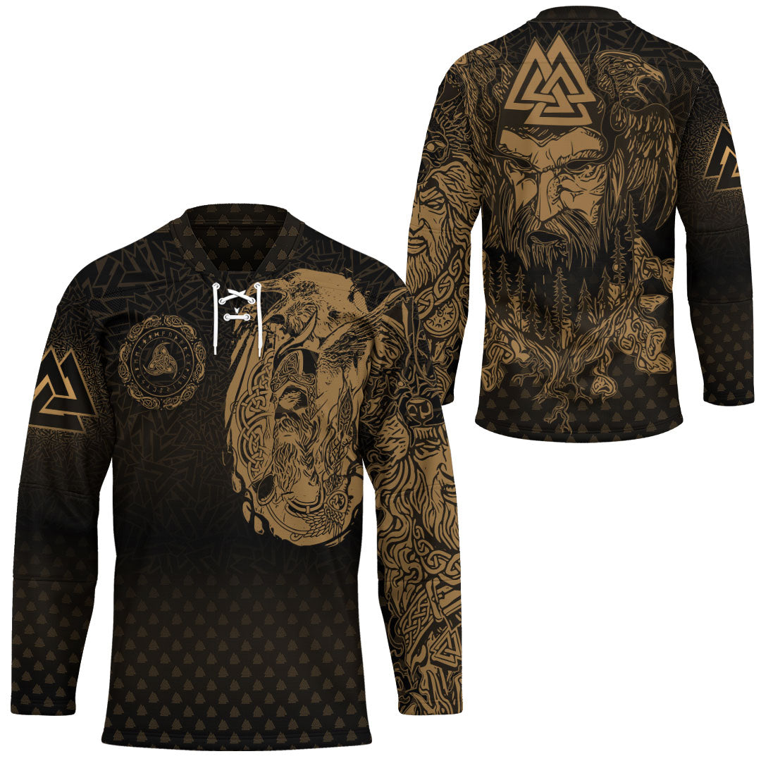 viking-clothing-viking-odin-raven-tattoo-style-gold-version-hockey-jersey