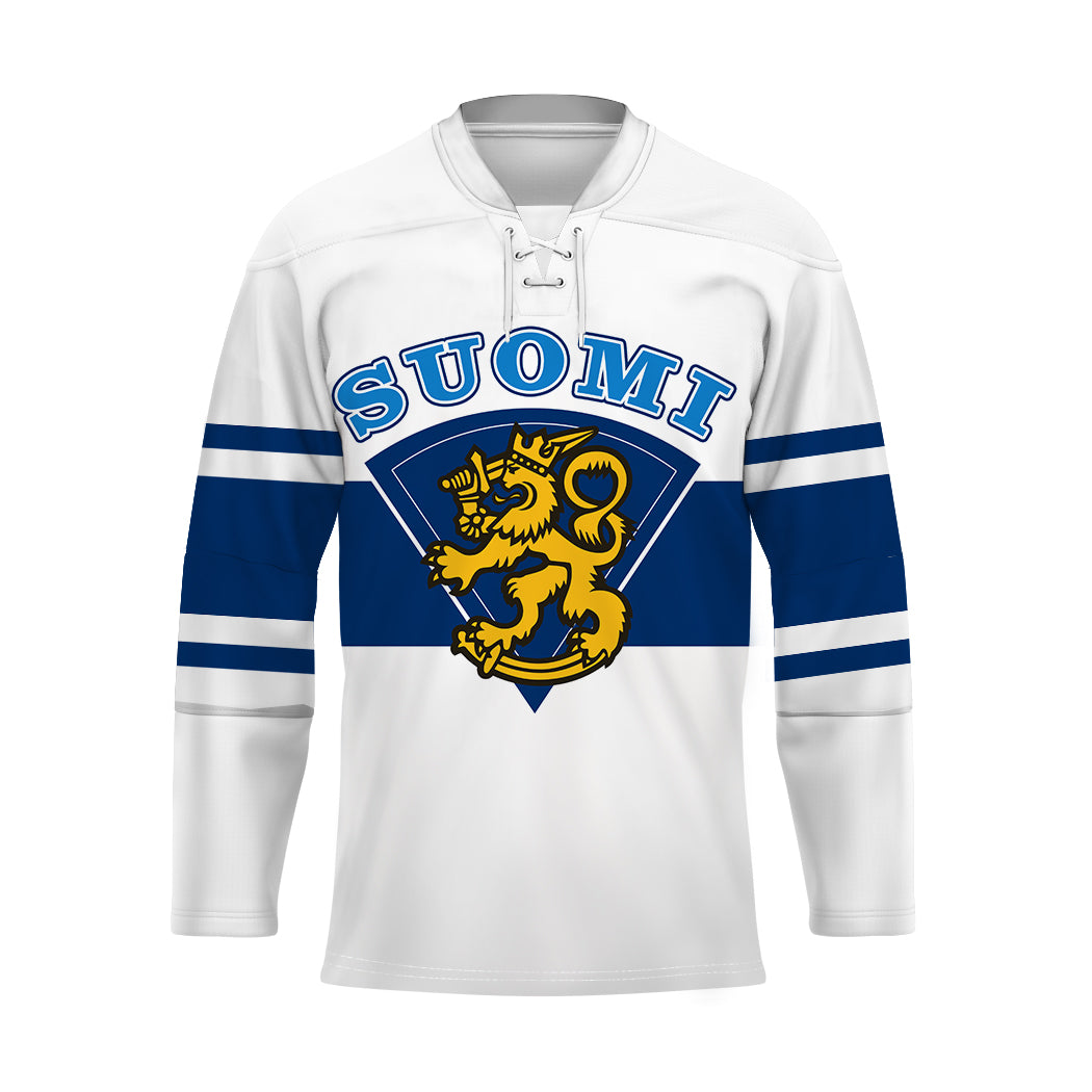 Personalised Finland Ice Hockey Suomi Hockey Jersey - White LT7