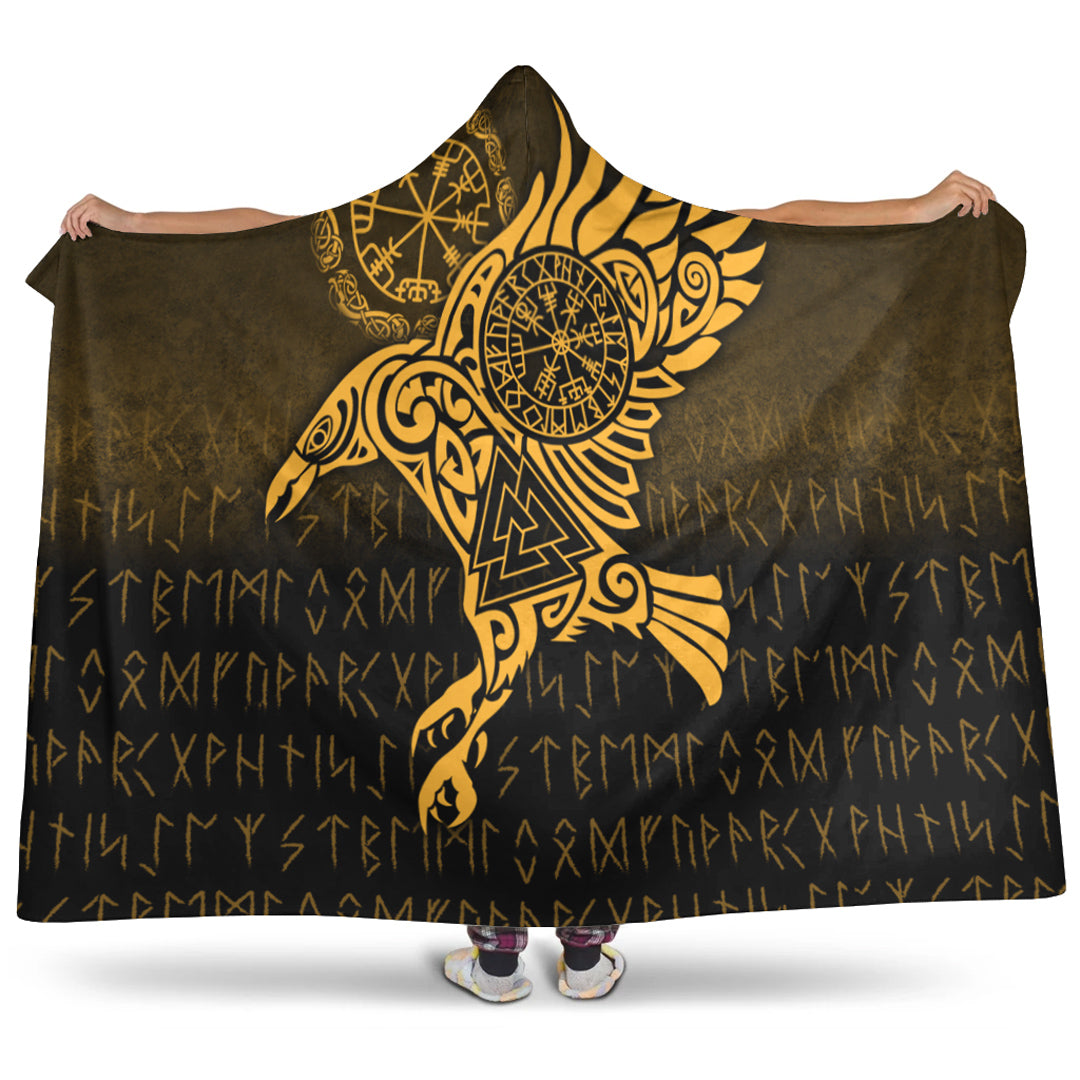 viking-hooded-blanket-raven-vegvisir-tattoo-gold-version-hooded-blanket
