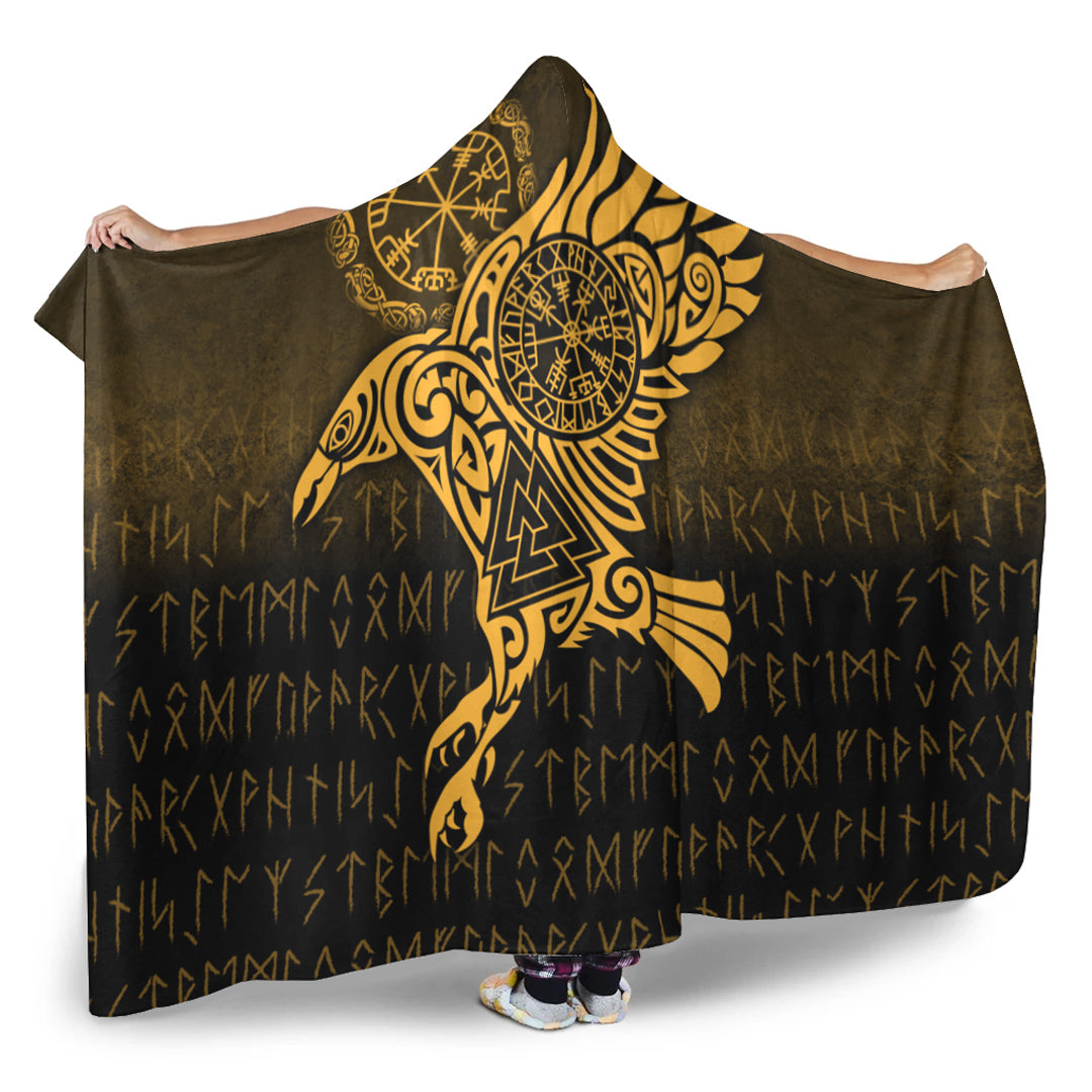viking-hooded-blanket-raven-vegvisir-tattoo-gold-version-hooded-blanket
