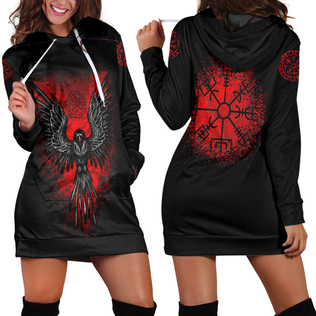 Viking Viking Raven Vegvisir Hoodie Dress RLT12 - Wonder Print Shop