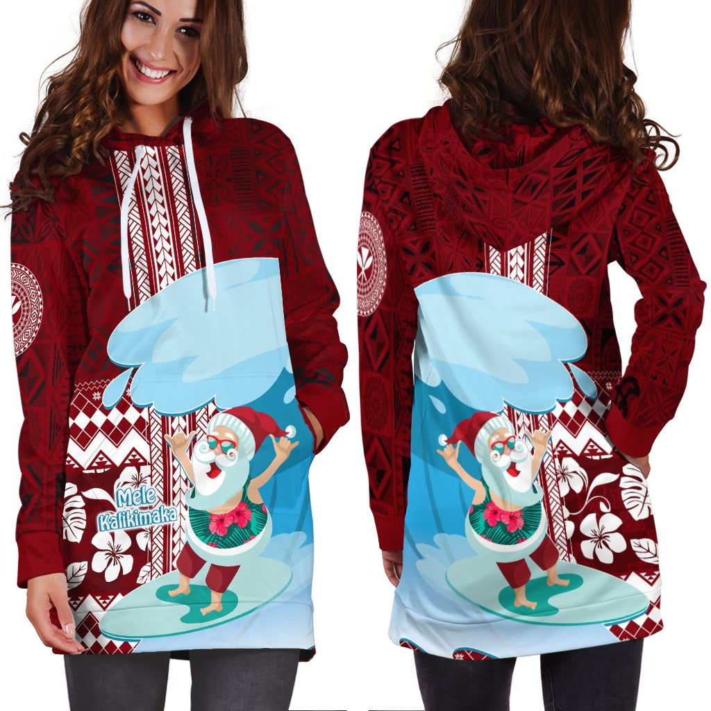Hawaii Christmas Surfing Santa Claus Mele Kalikimaka Hoodie Dress - Wonder Print Shop