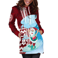 Hawaii Christmas Surfing Santa Claus Mele Kalikimaka Hoodie Dress - Wonder Print Shop