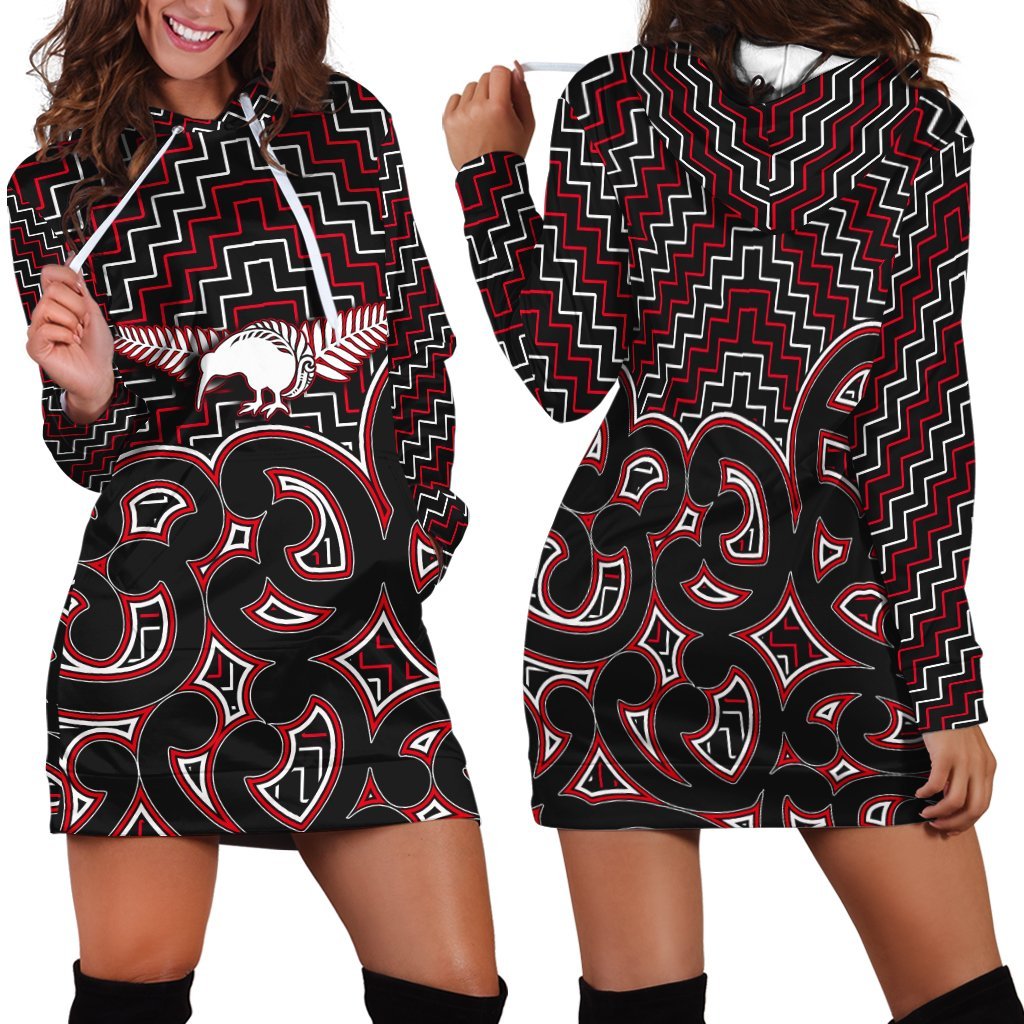New Zealand Hoodie Dress Maori Graphic Tee patterns Red LT6 - Wonder Print Shop