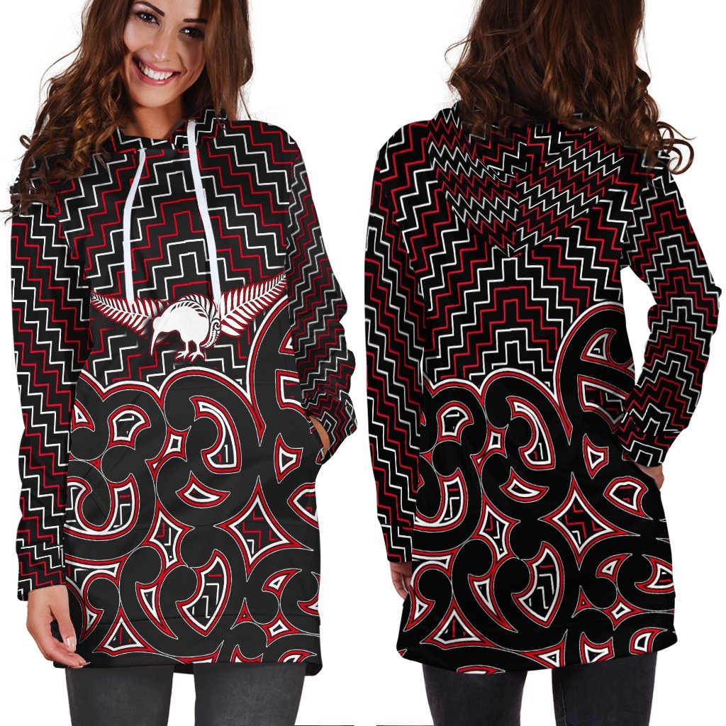 New Zealand Hoodie Dress Maori Graphic Tee patterns Red LT6 - Wonder Print Shop