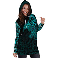 Viking Hoodie Dress Raven Mjolnir Yggdrasil Cyan RLT12 - Wonder Print Shop
