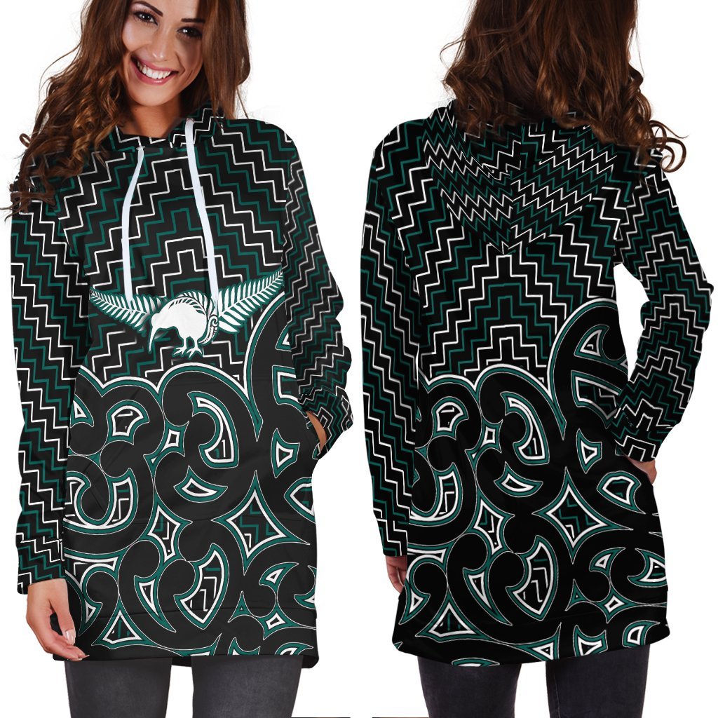 New Zealand Hoodie Dress Maori Graphic Tee patterns Green LT6 - Wonder Print Shop