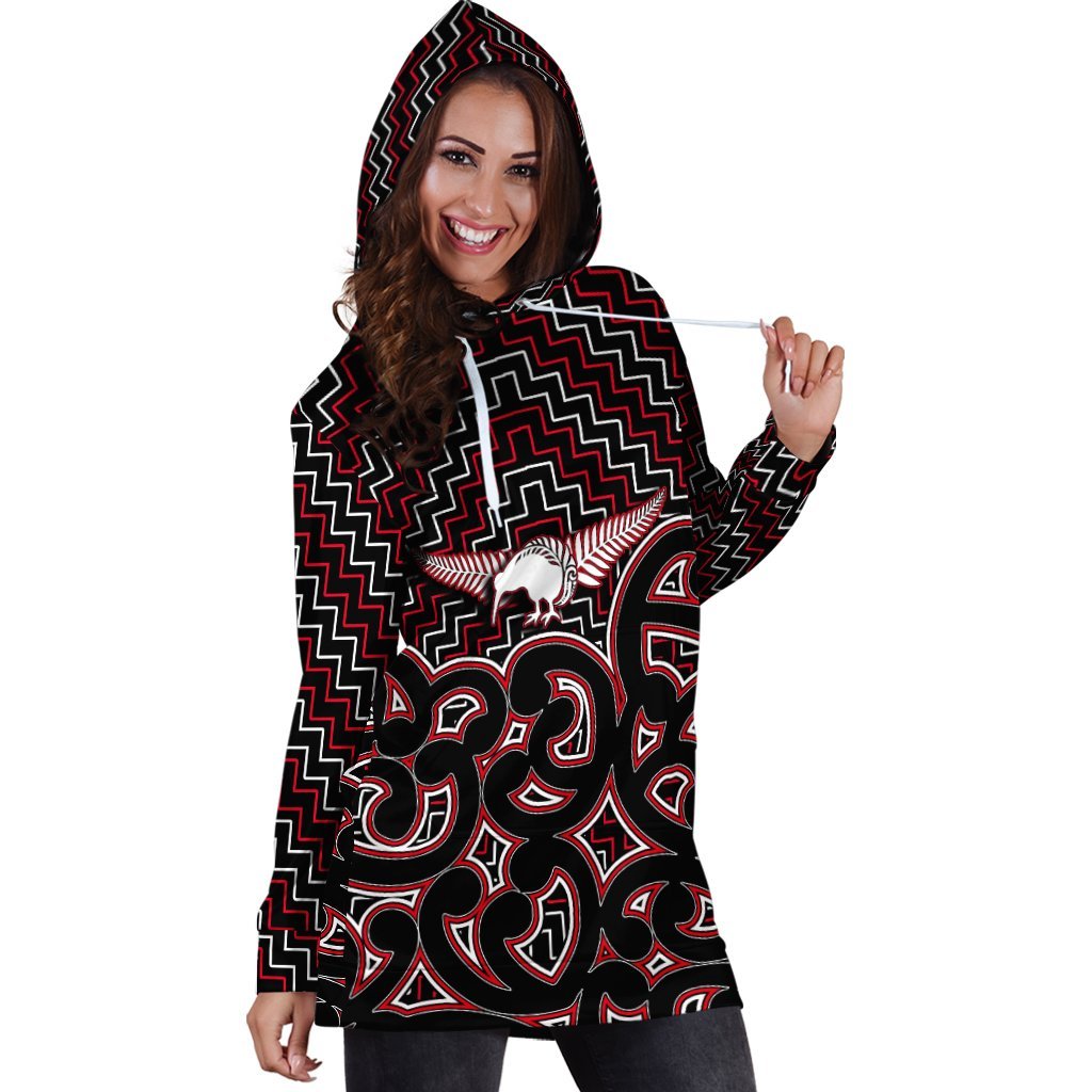 New Zealand Hoodie Dress Maori Graphic Tee patterns Red LT6 - Wonder Print Shop
