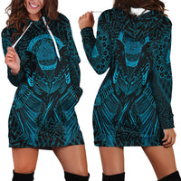 Viking Hoodie Dress Raven Valknut Cyan RLT12 - Wonder Print Shop