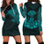 Viking Hoodie Dress Raven Mjolnir Yggdrasil Cyan RLT12 - Wonder Print Shop