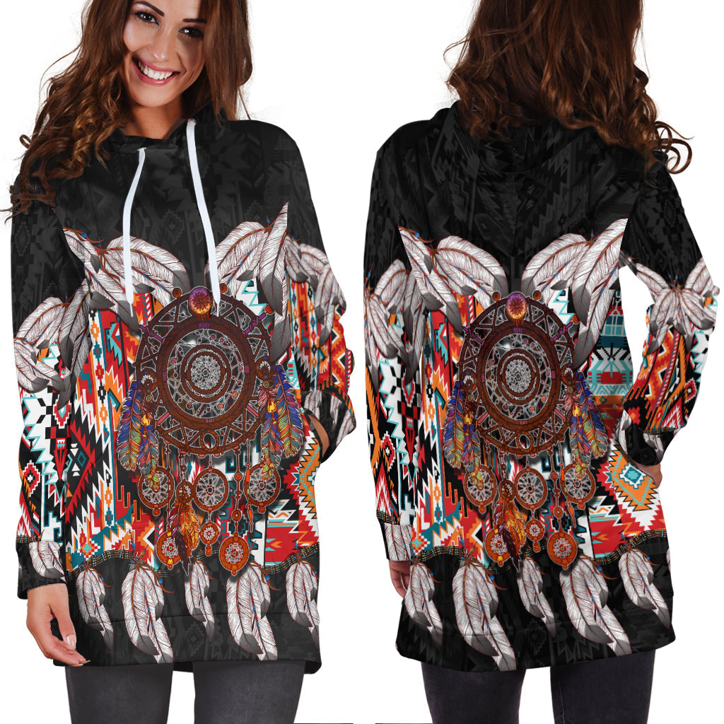 Native American Hoodie Dress Native Patterns Dreamcatcher LT6 - Wonder Print Shop