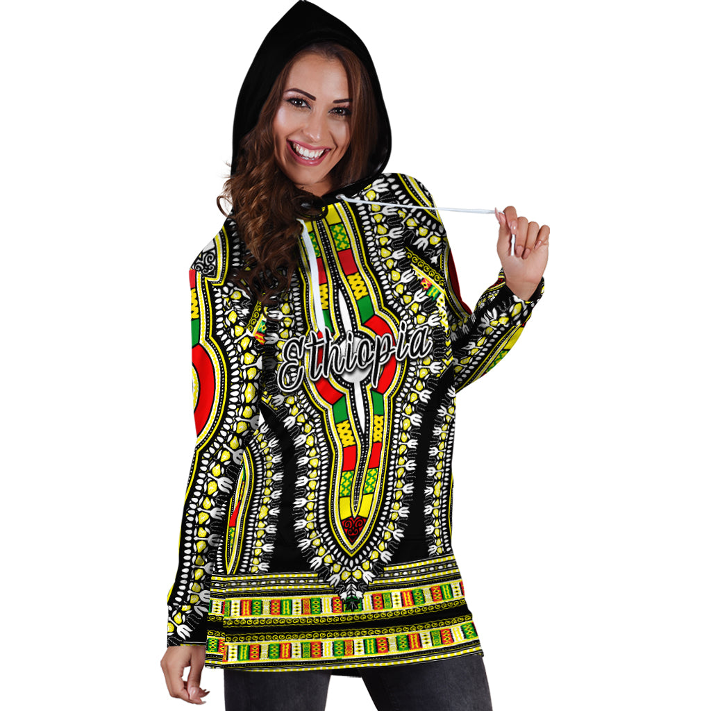 Ethiopia Hoodie Dress Dashiki Black Style LT6 - Wonder Print Shop
